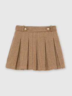 Reiss Brown Molly 3-9 yrs Puppytooth-Check Pleated Skirt