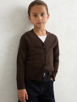 Reiss Brown Tyla 4-9 yrs Wool-Blend Fitted Cardigan With Cashmere