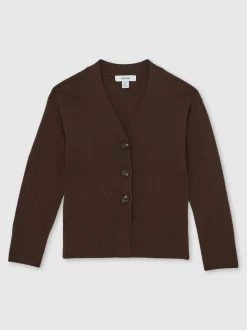 Reiss Brown Tyla 4-9 yrs Wool-Blend Fitted Cardigan With Cashmere