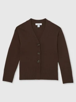 Reiss Brown Tyla 13-14 yrs Wool-Blend Fitted Cardigan With Cashmere