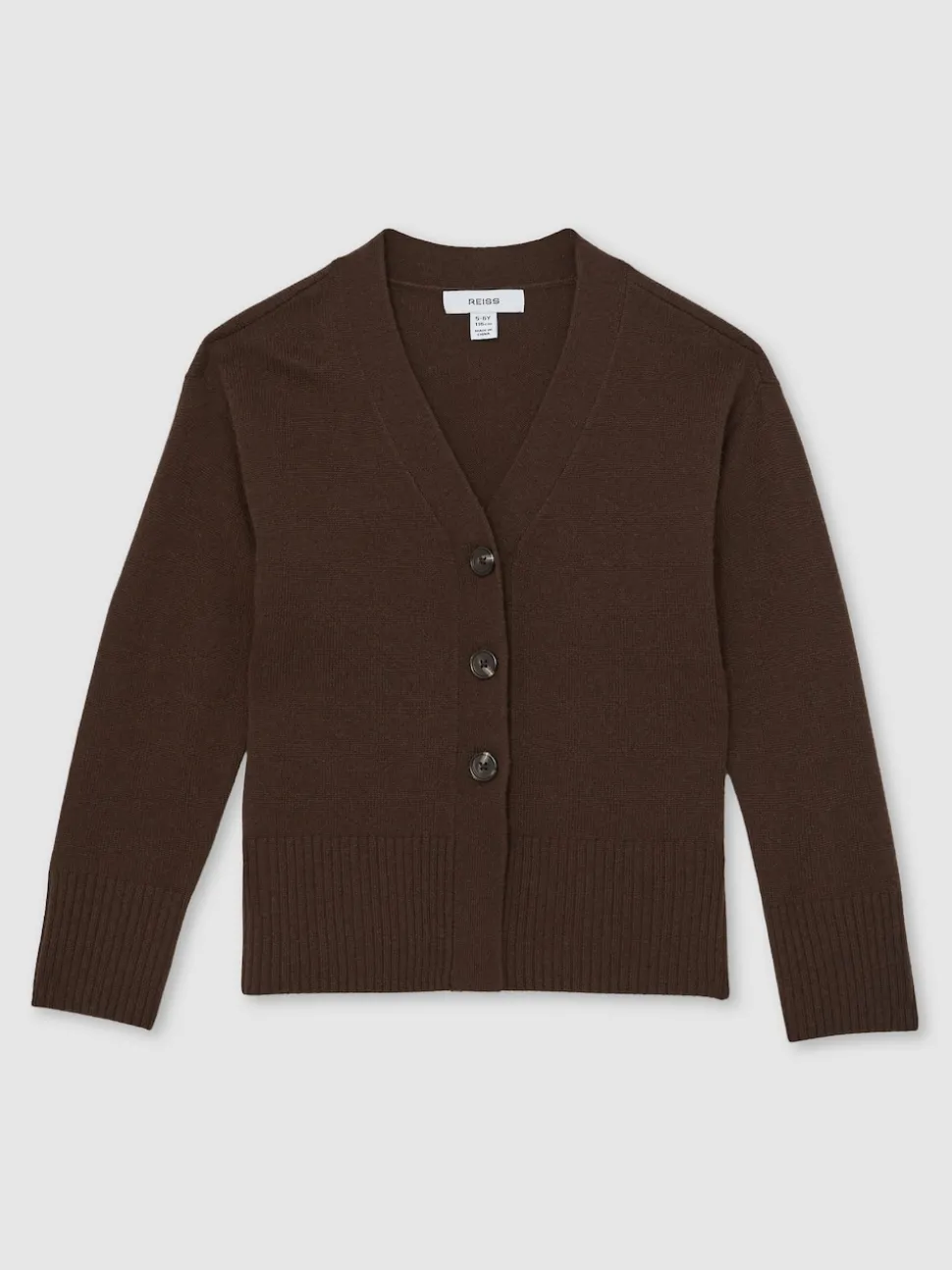 Reiss Brown Tyla 13-14 yrs Wool-Blend Fitted Cardigan With Cashmere