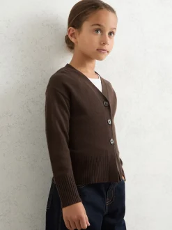 Reiss Brown Tyla 13-14 yrs Wool-Blend Fitted Cardigan With Cashmere