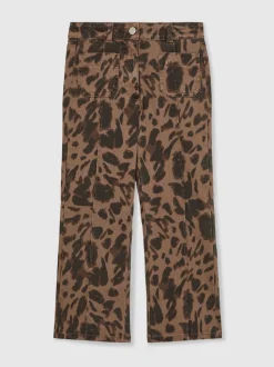 Reiss Brown Wilma 3-9 yrs Leopard-Print Flared Jeans