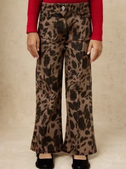 Reiss Brown Wilma 3-9 yrs Leopard-Print Flared Jeans