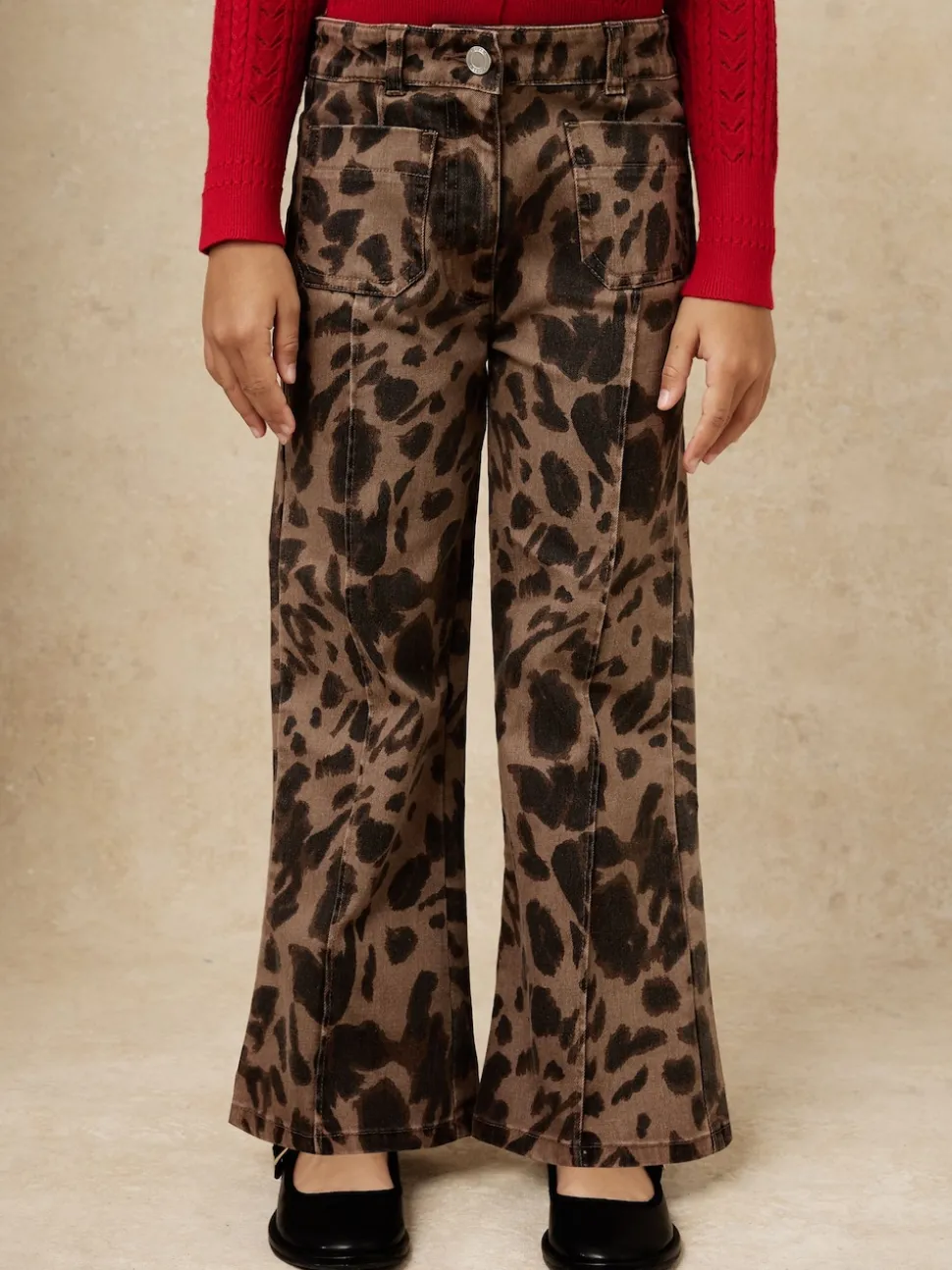 Reiss Brown Wilma 3-9 yrs Leopard-Print Flared Jeans