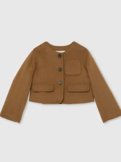 Reiss Camel Ami 9-13 yrs Wool-Blend Cropped Collarless Jacket
