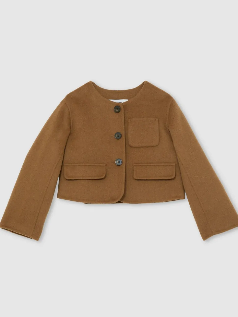 Reiss Camel Ami 9-13 yrs Wool-Blend Cropped Collarless Jacket