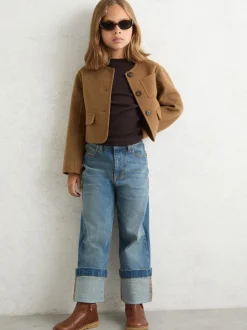 Reiss Camel Ami 9-13 yrs Wool-Blend Cropped Collarless Jacket
