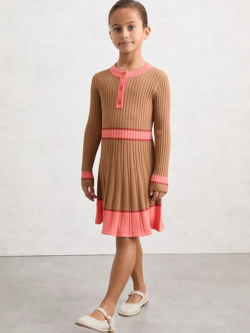 Reiss Camel Holly 9-13 yrs Colour-Block Knitted Skater Dress