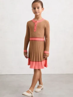 Reiss Camel Holly 3-9 yrs Colour-Block Knitted Skater Dress