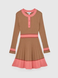 Reiss Camel Holly 3-9 yrs Colour-Block Knitted Skater Dress