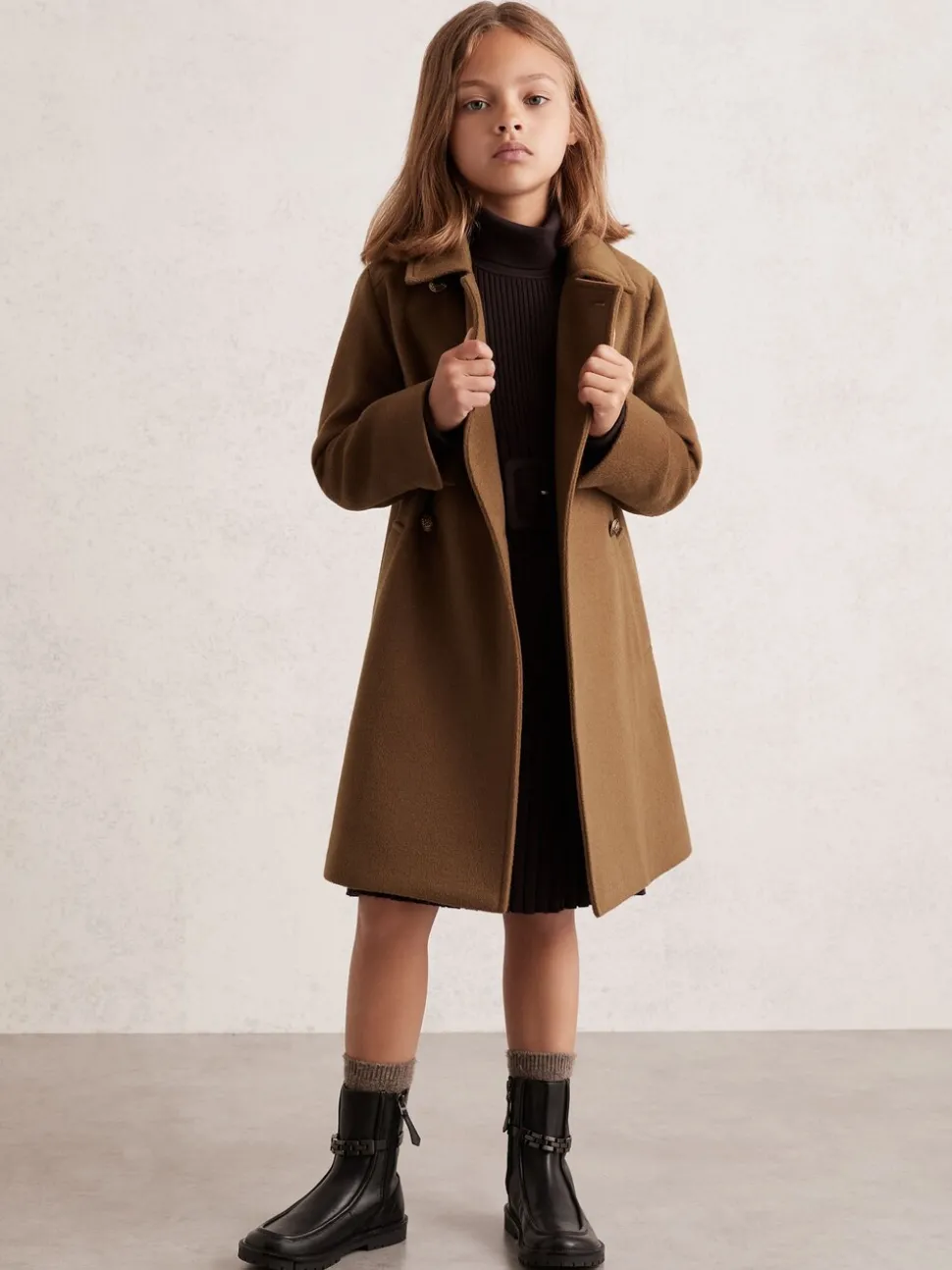 Reiss Camel Mabel 3-9 yrs Wool-Blend Double-Breasted Coat