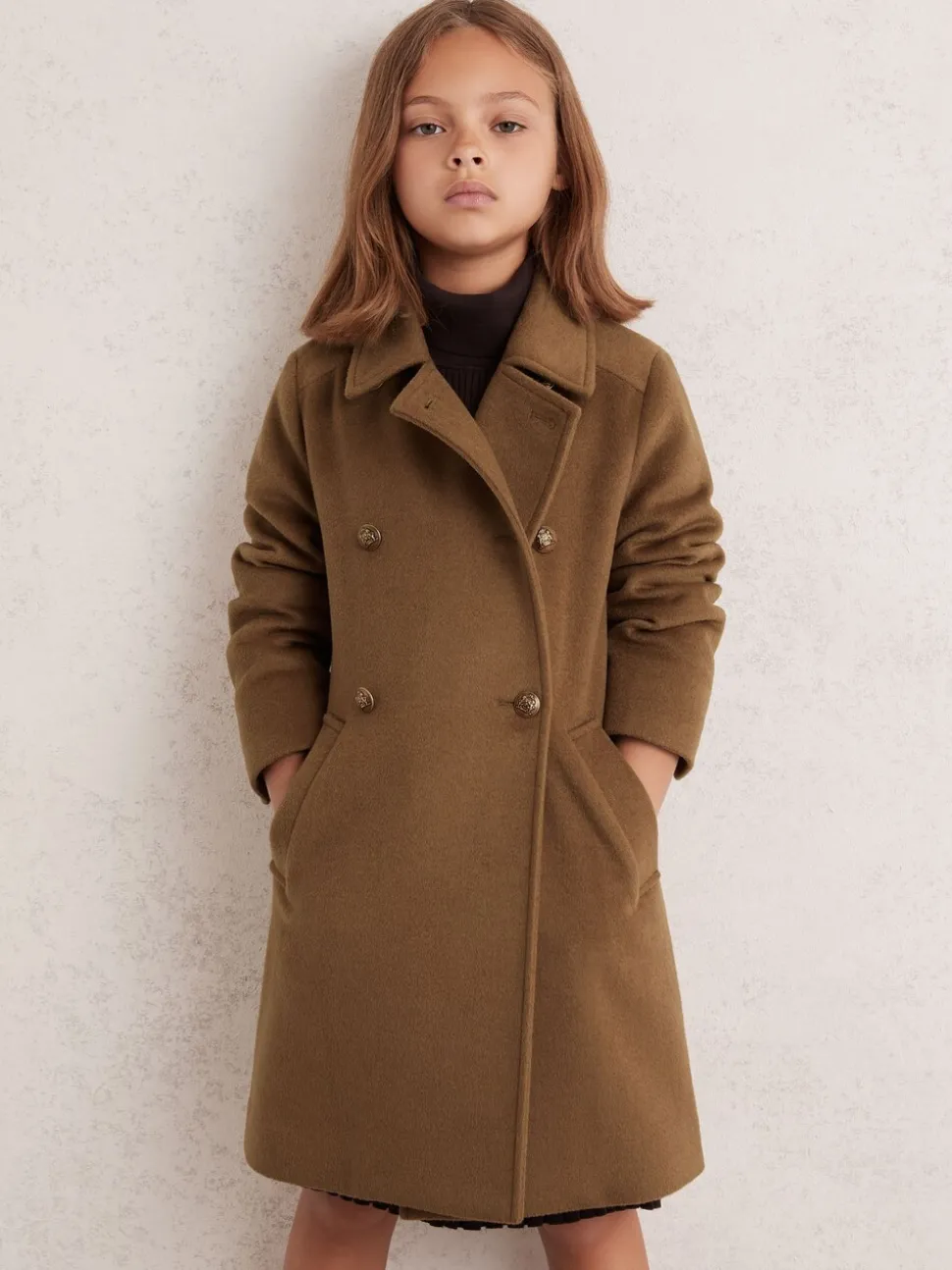 Reiss Camel Mabel 3-9 yrs Wool-Blend Double-Breasted Coat