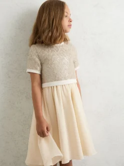 Reiss Champagne Bee 9-13 yrs Sequin-Top Chiffon-Skirt Dress