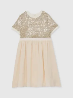 Reiss Champagne Bee 3-9 yrs Sequin-Top Chiffon-Skirt Dress