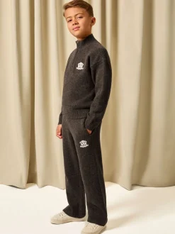 Reiss Chocolate Brown Blake 3-9 yrs Monogram Relaxed Wool-Blend Joggers Unisex Fit