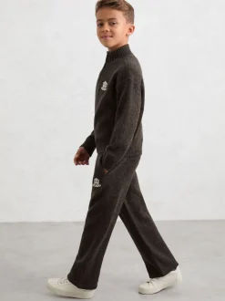 Reiss Chocolate Brown Blake 3-9 yrs Monogram Relaxed Wool-Blend Joggers Unisex Fit