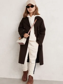 Reiss Chocolate Brown Rene 9-13 yrs Double-Breasted Blindseam Wool-Blend Coat