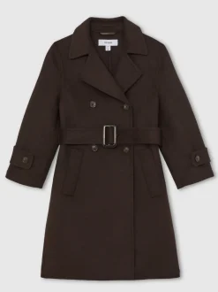 Reiss Chocolate Brown Rene 9-13 yrs Double-Breasted Blindseam Wool-Blend Coat