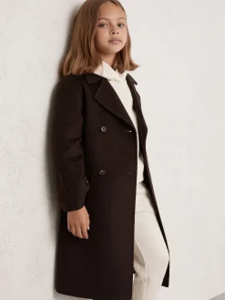 Reiss Chocolate Brown Rene 9-13 yrs Double-Breasted Blindseam Wool-Blend Coat