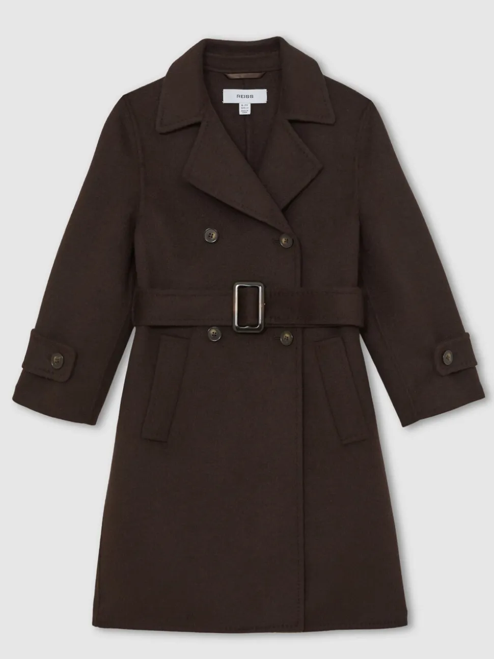 Reiss Chocolate Brown Rene 3-9 yrs Double-Breasted Blindseam Wool-Blend Coat