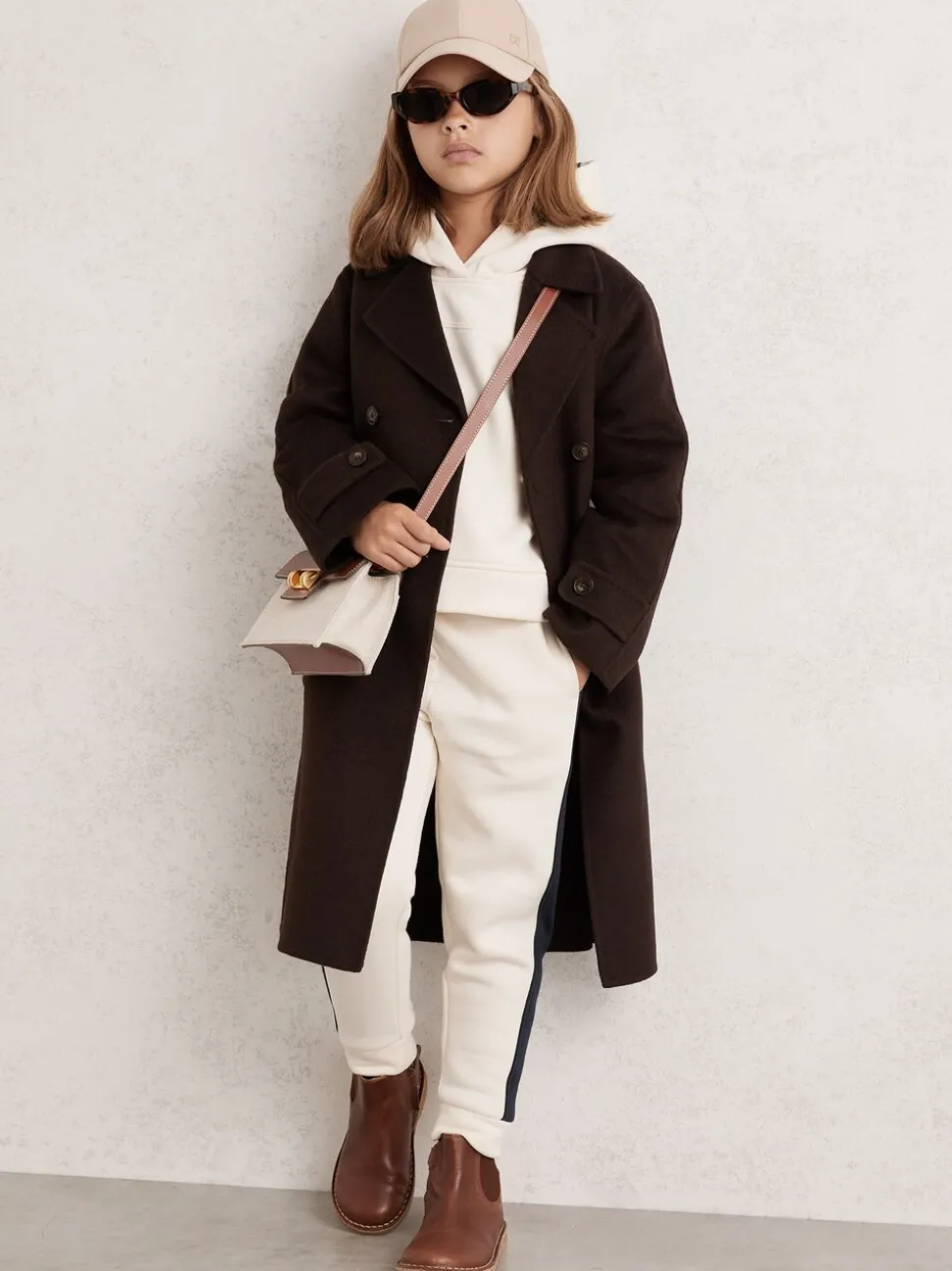 Reiss Chocolate Brown Rene 3-9 yrs Double-Breasted Blindseam Wool-Blend Coat