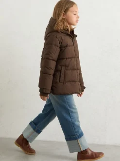 Reiss Chocolate Lumi 13-14 yrs Short Hooded Puffer Coat