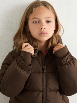 Reiss Chocolate Lumi 9-13 yrs Short Hooded Puffer Coat