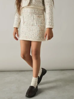 Reiss Cream Felicity 9-13 yrs Tweed-Effect Knitted Mini Skirt with Merino