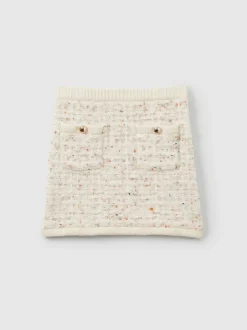 Reiss Cream Felicity 9-13 yrs Tweed-Effect Knitted Mini Skirt with Merino