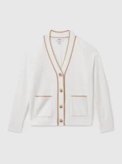 Reiss Cream Juni 4-9 yrs Wool-Blend Stripe-Detail Cardigan With Cashmere