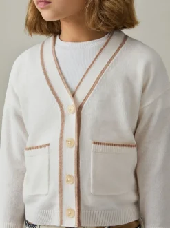 Reiss Cream Juni 4-9 yrs Wool-Blend Stripe-Detail Cardigan With Cashmere