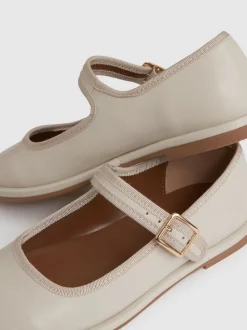 Reiss Cream Nicole Girls' Leather Mary-Jane Ballet Pumps