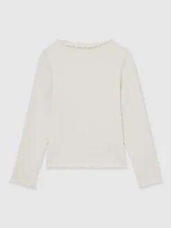 Reiss Ecru Brittany 9-13 yrs Stretch-Cotton Lettuce-Trim Ribbed Top