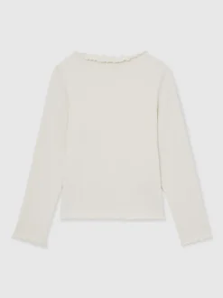 Reiss Ecru Brittany 13-14 yrs Stretch-Cotton Lettuce-Trim Ribbed Top
