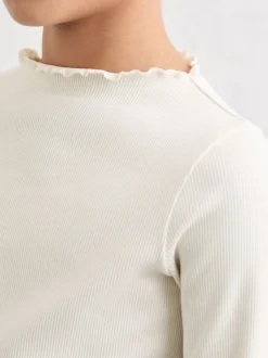 Reiss Ecru Brittany 13-14 yrs Stretch-Cotton Lettuce-Trim Ribbed Top