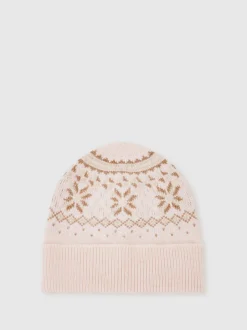 Reiss Ecru Farah Junior Fair Isle Hat And Scarf Set With Wool