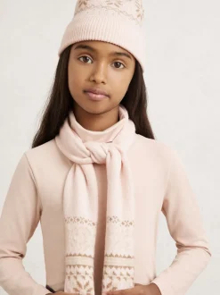 Reiss Ecru Farah Teen Fair Isle Hat And Scarf Set With Wool