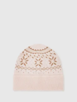 Reiss Ecru Farah Teen Fair Isle Hat And Scarf Set With Wool