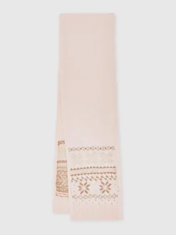 Reiss Ecru Farah Teen Fair Isle Hat And Scarf Set With Wool