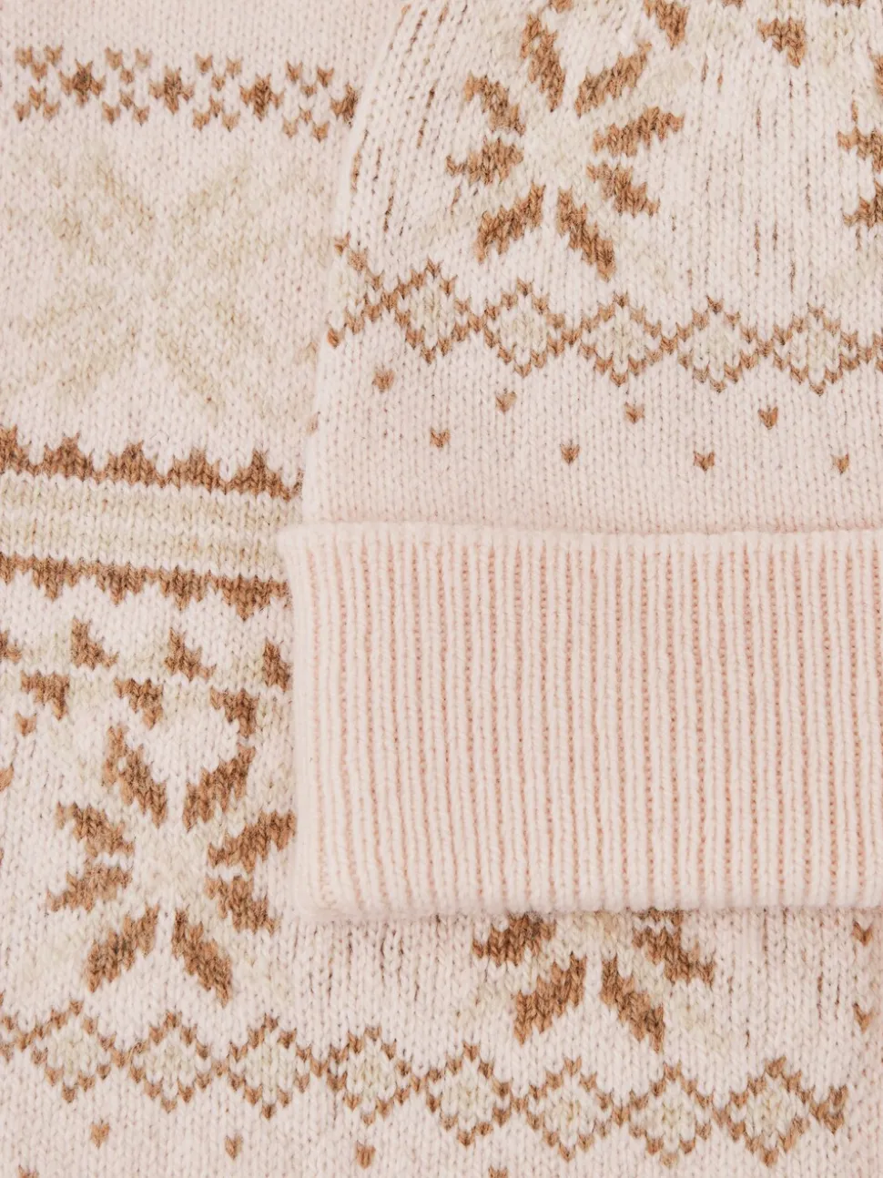 Reiss Ecru Farah Teen Fair Isle Hat And Scarf Set With Wool
