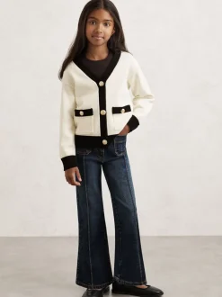 Reiss Ecru Mila 3-9 yrs Tipped V-Neck Cardigan