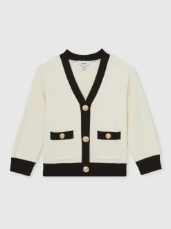 Reiss Ecru Mila 9-13 yrs Tipped V-Neck Cardigan