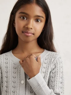 Reiss Grey Fae 9-13 yrs Cotton And Wool Blend Pointelle Cardigan