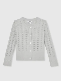 Reiss Grey Fae 9-13 yrs Cotton And Wool Blend Pointelle Cardigan