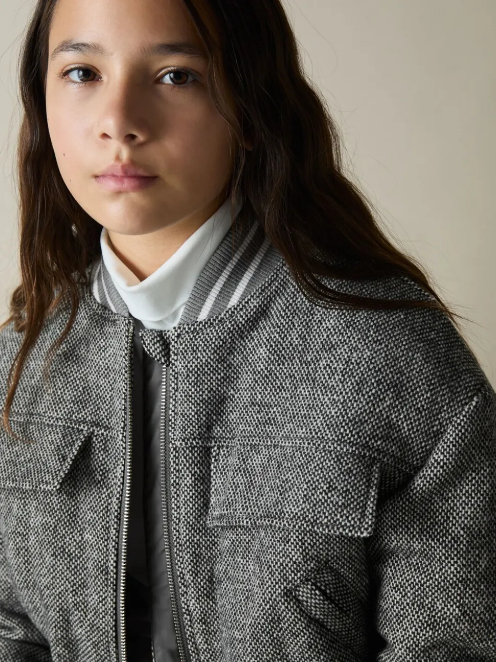 Reiss Grey Tahlia 9-13 yrs Wool-Blend Padded Bomber Jacket