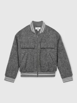 Reiss Grey Tahlia 9-13 yrs Wool-Blend Padded Bomber Jacket