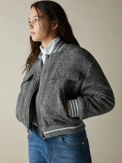 Reiss Grey Tahlia 9-13 yrs Wool-Blend Padded Bomber Jacket