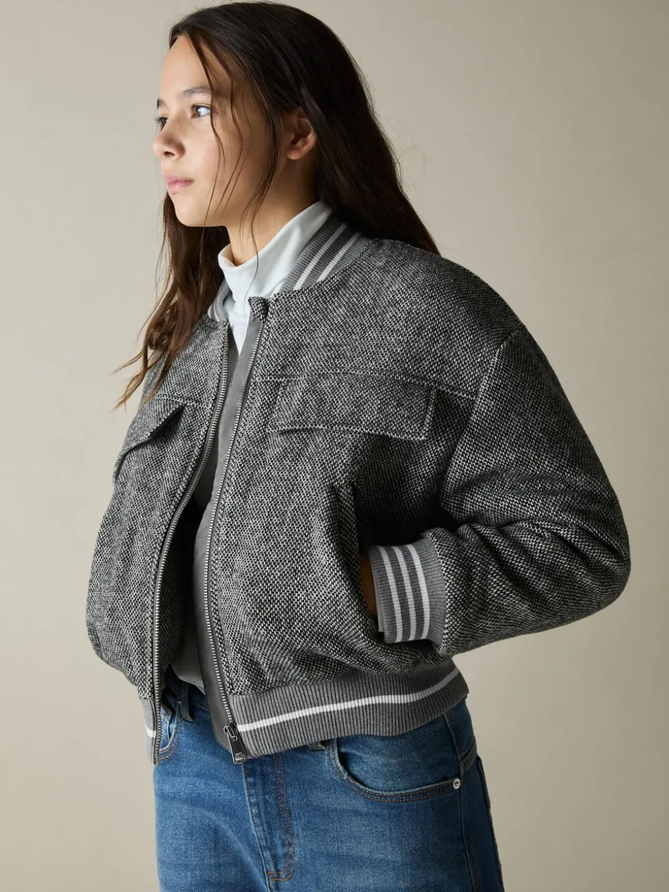 Reiss Grey Tahlia 9-13 yrs Wool-Blend Padded Bomber Jacket