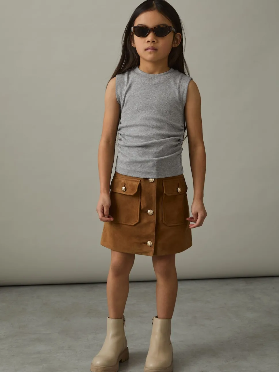 Reiss Grey Trudy 4-9 yrs Ruched Vest Top
